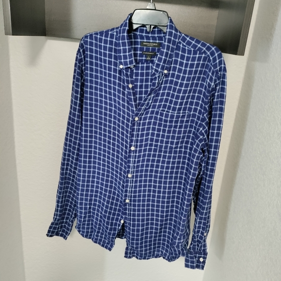 Men's Banana Republic Linen Plaid Shirt size L - Picture 6 of 13